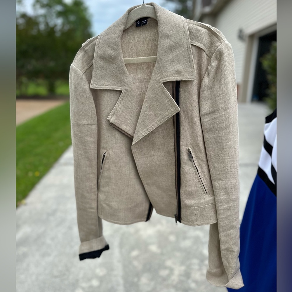 Theory Tan Utility Jacket with Asymmetrical Zipper